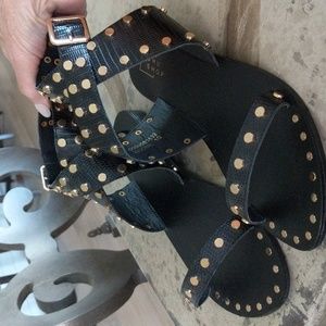 NWT Black Studded Sandals w/Buckle Straps, Size 10